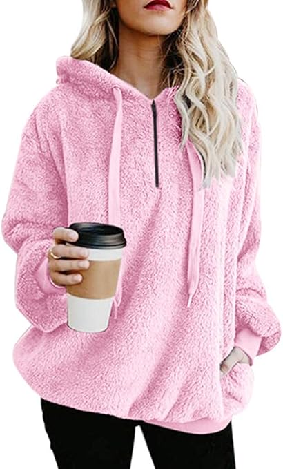 Wazeer Women's Plush Sherpa Hoodie with Pockets, showcasing Fuzzy Fleece and Buffalo Plaid for a Distinctive Fluffy Coat.