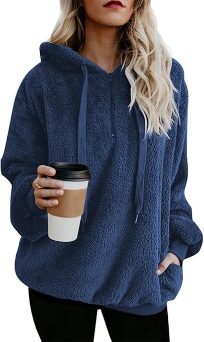 Wazeer Women's Plush Sherpa Hoodie with Pockets, showcasing Fuzzy Fleece and Buffalo Plaid for a Distinctive Fluffy Coat.