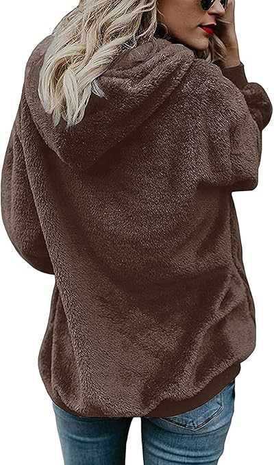 Wazeer Women's Plush Sherpa Hoodie with Pockets, showcasing Fuzzy Fleece and Buffalo Plaid for a Distinctive Fluffy Coat.