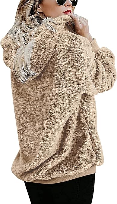 Wazeer Women's Plush Sherpa Hoodie with Pockets, showcasing Fuzzy Fleece and Buffalo Plaid for a Distinctive Fluffy Coat.