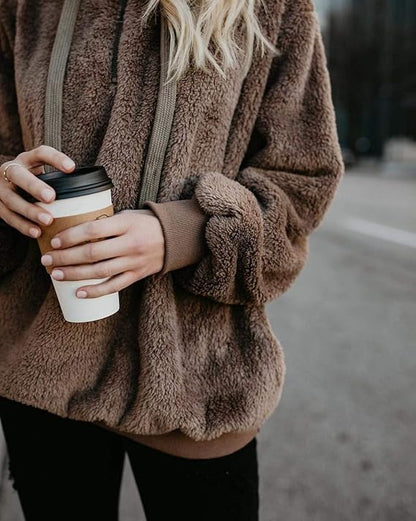 Wazeer Women's Plush Sherpa Hoodie with Pockets, showcasing Fuzzy Fleece and Buffalo Plaid for a Distinctive Fluffy Coat.