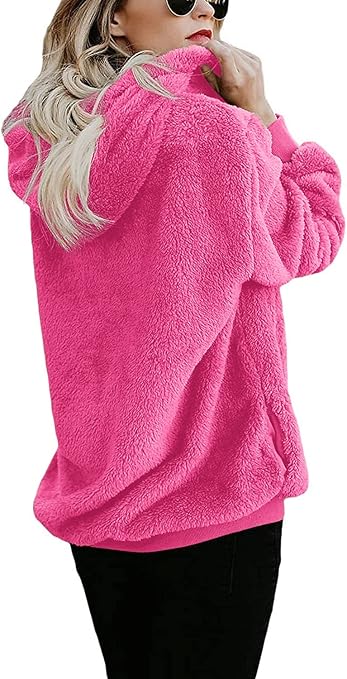 Wazeer Women's Plush Sherpa Hoodie with Pockets, showcasing Fuzzy Fleece and Buffalo Plaid for a Distinctive Fluffy Coat.