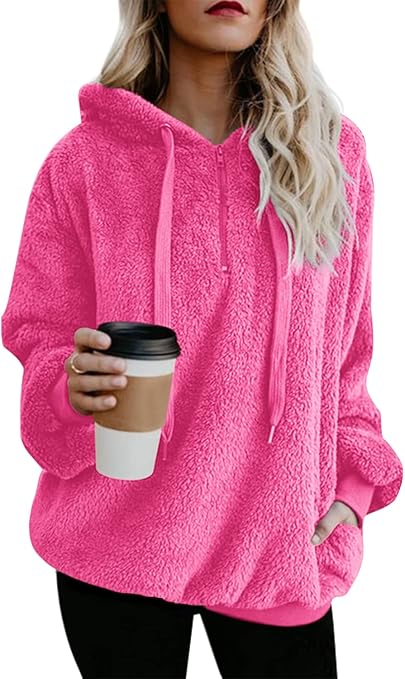 Wazeer Women's Plush Sherpa Hoodie with Pockets, showcasing Fuzzy Fleece and Buffalo Plaid for a Distinctive Fluffy Coat.