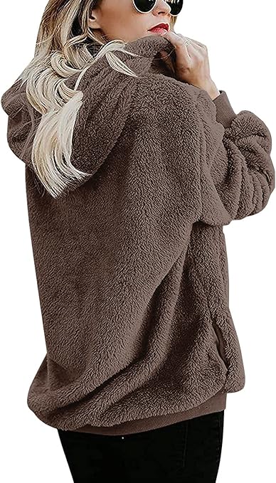 Wazeer Women's Plush Sherpa Hoodie with Pockets, showcasing Fuzzy Fleece and Buffalo Plaid for a Distinctive Fluffy Coat.